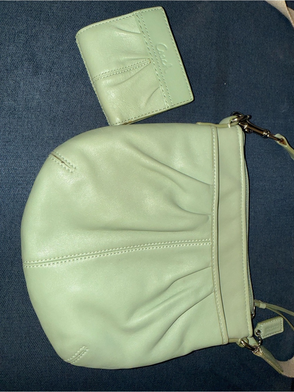 Coach Mint Green Leather Purse and Wallet Set